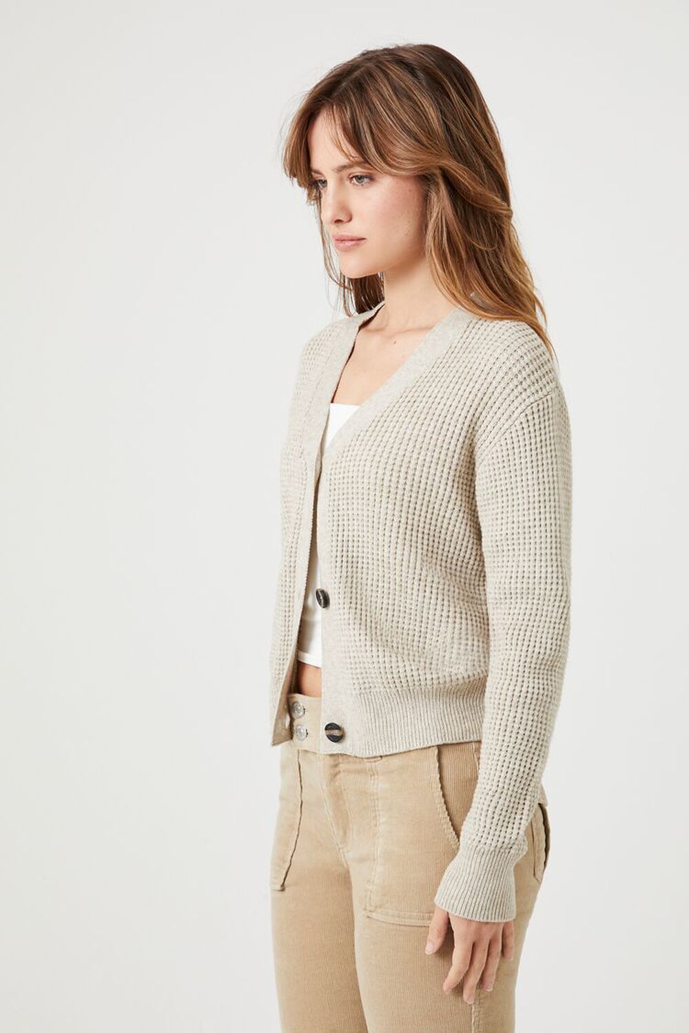 Waffle Knit Cardigan Sweater